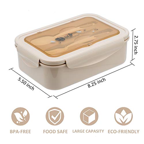 LOVINA Bento Box for Adults and Kids - 1400ML Portable, Lightweight, Easy to Carry Meal Holder with Spoon & Fork, Durable, Leak-Proof, BPA-Free and Food-Safe Materials - color: Khaki