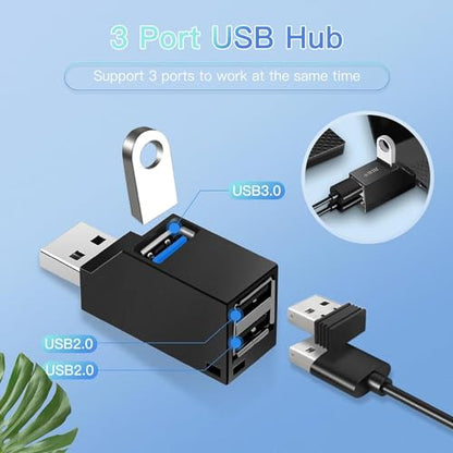 4-Port USB 3.0 Hub [90°/180° Rotatable],USB Splitter with 1 USB 3.0 Port,2 USB 2.0 Ports,and 1 USB C Data Port, USB Extender Compatible with Laptops,Cars,Surface go,MacBook Air/Pro,and Other Devices