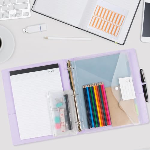 3 Ring Binder with Clipboard,1 Inch Binders with Notepad&5 Dividers with Pockets, Labels,PU Clipboards for School Office(Purple,Letter Size) - color: Purple, size: Letter Size - 1 Inch