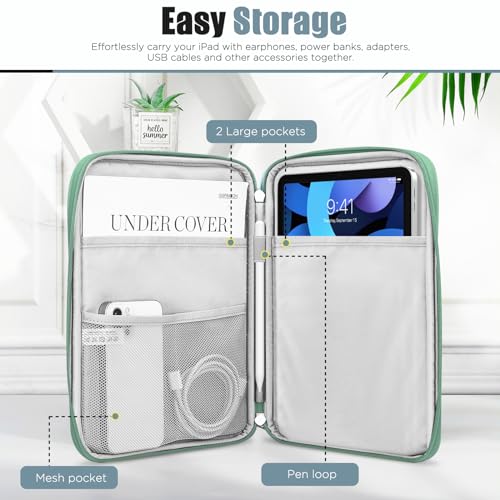 TiMOVO 9-11" Tablet Sleeve Bag for iPad 11-inch A16 2025, iPad 10.9"/10.2"| Air 11 Inch/5th/4th Gen. 10.9", Galaxy Tab A9+/A11Plus 11", Protective Bag with Pocket, Bodhi Green - color: Bodhi Green, size: 9-11 Inch
