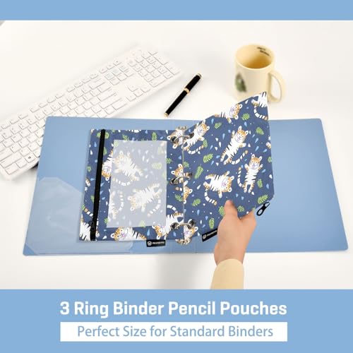 SUABO Tigers Pencil Pouch for 3 Ring Binder, 2 PCS Binder Pencil Pouch with Zipper, Clear Window Zipper Pencil Case Pencil Bags for Office Supplies - color: Tigers