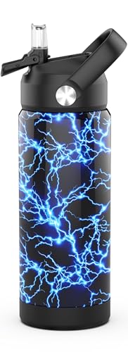 Boys Water Bottle with Straw,18 oz Kids Insulated Cups with Stainless Steel Leak Proof for School,Sport&Travel（Lightning） - color: A10.Lightning