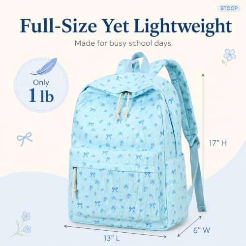 BTOOP School Backpack for Teens Large Cute Bookbag Lightweight 15.6 inch Laptop Bag for Girls Women Casual High School College - color: Blue Bow