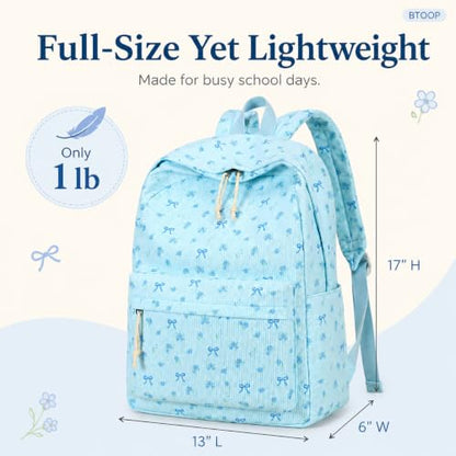 BTOOP School Backpack for Teens Large Cute Bookbag Lightweight 15.6 inch Laptop Bag for Girls Women Casual High School College - color: Blue Bow