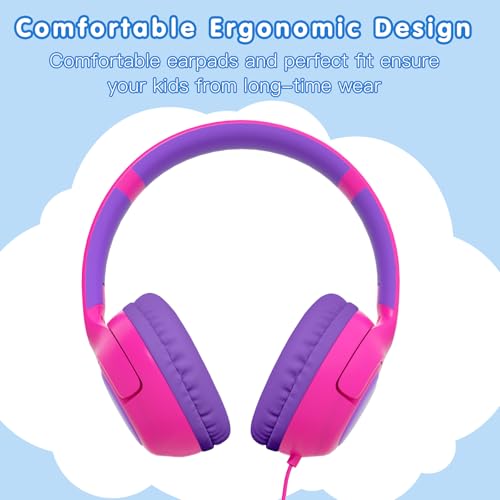 ZIHNIC Wired Kids Headphones, Safe 85dB Volume Limit for Boys & Girls, Comfortable Earpads, Foldable Design for School, Tablets, and Travel-Rose RED - color: Rose RED