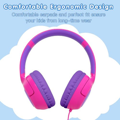 ZIHNIC Wired Kids Headphones, Safe 85dB Volume Limit for Boys & Girls, Comfortable Earpads, Foldable Design for School, Tablets, and Travel-Rose RED - color: Rose RED