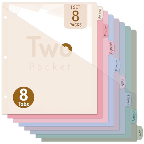 Forvencer 8 Counts Dividers with 2 Pockets, 8 Tabs Binder Dividers for 3 Ring Binder, Binder Dividers with Tabs for School Office Organization, Multicolor, Letter Size, 1 Set - color: Beige, size: 1 Set
