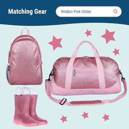 Wildkin Two Compartment Lunch Bag, Pink Glitter | Two compartments keep lunch and snacks separate, PEVA-lined main section, ages 5+ — clean solid colors - color: Pink Glitter