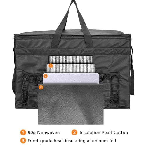 3XL Insulated Food Transport Bag - Reusable Cooler Bag for Cold and Hot Food Delivery with Lid and Double Zipper - size: 3XL Pro
