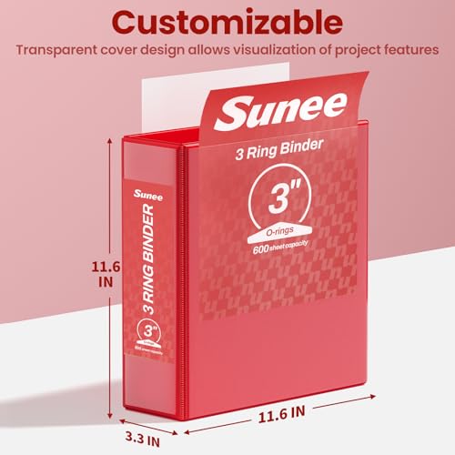 SUNEE 7.6cm(3인치) 바인더 3링 6팩, 대형 7.6cm(3인치) 클리어 뷰 3링 바인더, PVC 프리, 학교 또는 사무용품용, 클래식 모음 - color: 클래식 모음, size: 3인치