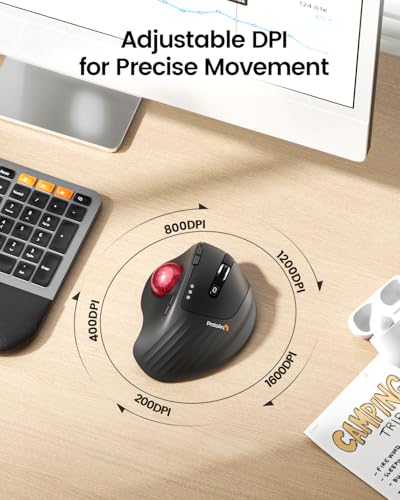 ProtoArc Wireless Trackball Mouse, EM01 NL Ergonomic Bluetooth Rollerball Thumb Rechargeable Computer Laptop Mouse, Adjustable Angle & 3 Device Connection for PC, Mac, Windows-Red Ball - color: Red Ball