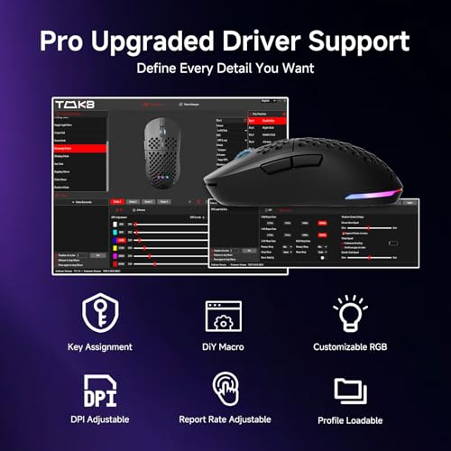 DIERYA M1 Wireless Gaming Mouse, 24000DPI, 180Hrs Battery, 16.8M RGB, 6 Programmable Buttons, Lightweight, Tri-Mode (2.4G/BT5.2/USB-C) for PC/Mac/Laptop - Black - color: Black