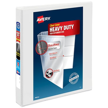 Avery Heavy-Duty View 3 Ring Binder, 1" One Touch Slant Rings, Holds 8.5" x 11" Paper, 1 White Binder (05304) - size: 1"