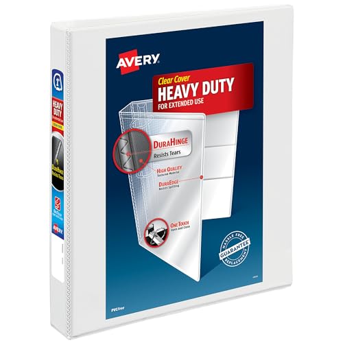 Avery Heavy-Duty View 3 Ring Binder, 1" One Touch Slant Rings, Holds 8.5" x 11" Paper, 1 White Binder (05304) - size: 1"