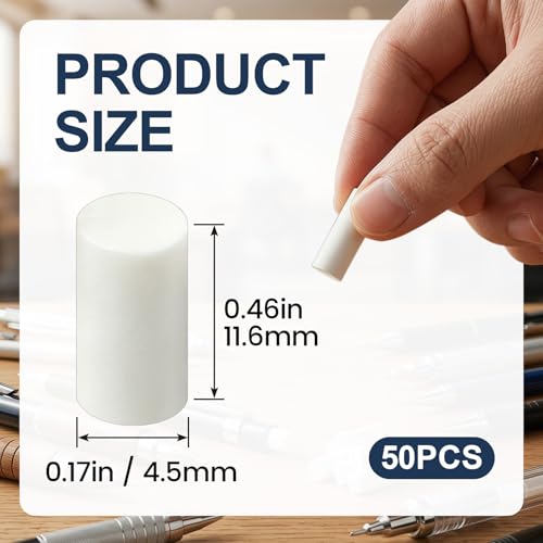 50pcs White Refill Erasers for Mechanical Pencil, Universal Traceless Eraser Replacement, Propelling Pencils Refills Supplies Accessories for Notebooks Sketching Papers
