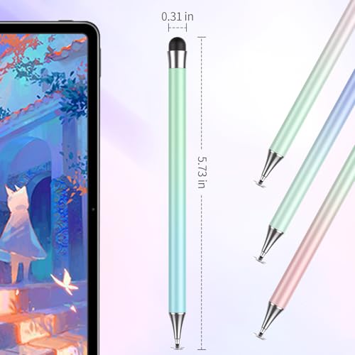 Stylus Pen for Touchscreen (4Pcs), 2 in 1 Stylus Pen for iPad, High Precision and Sensitivity Rubber Tips and Disc Compatible with iPad/iPhone/Android Tablets and All Touch Screens Devices (Light)