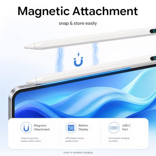 2-in-1 Stylus Pen for Touch Screen with LED Power Display, Universal Stylus Active Pencil for iPad 2018-2026, iPhone, Samsung, Android Tablet, Switch- Tilt Sensitivity Drawing, Fast Charge Digital Pen - color: White