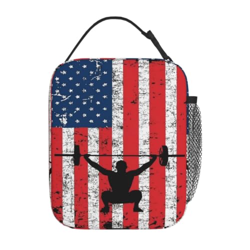 Weightlifting American Flag Lunch Bag 10In | Insulated Lunch Box Reusable Tote Bag For Picnic Office For Women Men - color: Style 2