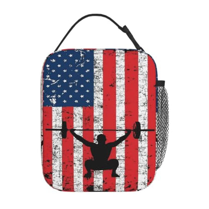 Weightlifting American Flag Lunch Bag 10In | Insulated Lunch Box Reusable Tote Bag For Picnic Office For Women Men - color: Style 2