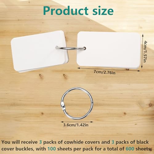 ASTIMESA Blank Flash Index Cards with Rings, Small Paper Study Note Cards | 2.7 x 1.5 Inch White Flashcards for Studying for Studying & Learning Language Game (Brown, Black)(600 Pcs )