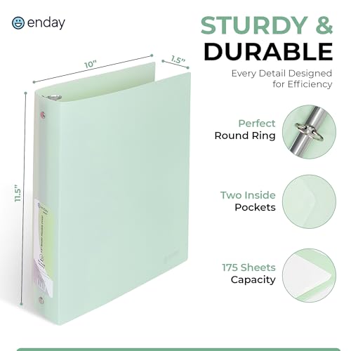 Enday 3 Ring Binder 1.5 inch (4 Pack) Pastel Flexible Binders Round Ring with Pocket, Holds 280 Sheets, for Home and School Supplies in Blue, Purple, Pink and Green – by Enday - size: 1.5-Inch