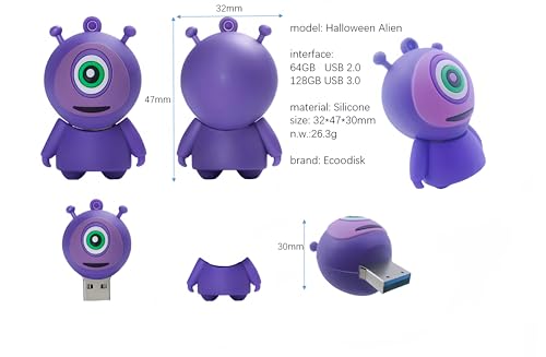 128GB USB 3.0 Flash Drive Cartoon Novelty Halloween Alien Memory Stick Silicone Rubber Pendrive Purple - color: Alien, size: 128GB 3.0