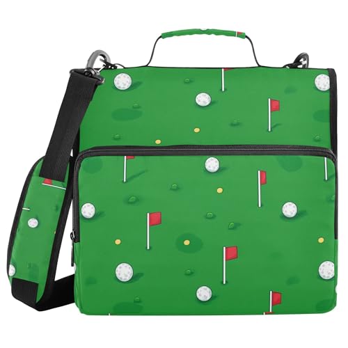 Golf Green Cute Document Binder Organizer with Shoulder Strap Easy to Carry 1.5 Inch 3 Rings Storage Bag Portfolio Binder Documents Files Organizer - color: Golf Green Cute