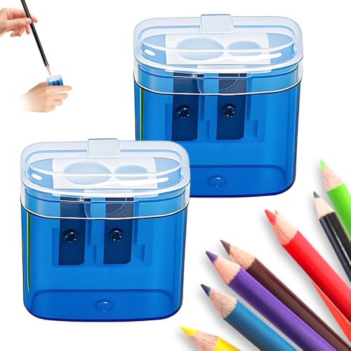 Pencil Sharpeners with Lid, Pencil Sharpeners Manual, Colored Handheld Sharpener Suitable for Kids Adults Students School Class Home Office (Blue*2) - color: Blue*2