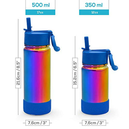 CHILLOUT LIFE 12oz Kids Insulated Stainless Steel Water Bottle with Leak Proof Straw Lid & 144 Stickers - color: Magic Rainbow, style: 12 oz
