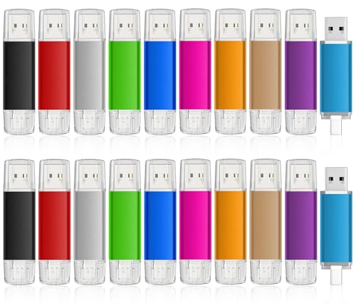 USB C Flash Drive 16GB 20 Pack, AreTop Type-C Flash Drive+USB2.0 USB Drive | Thumb Drive OTG Memory Stick Compatible with iPhone 17/16/15, Android Smartphone/Tablets/Computers, 20 Pack, Mix-Colors - color: 20 Pack, size: 16GB (USB 2.0)
