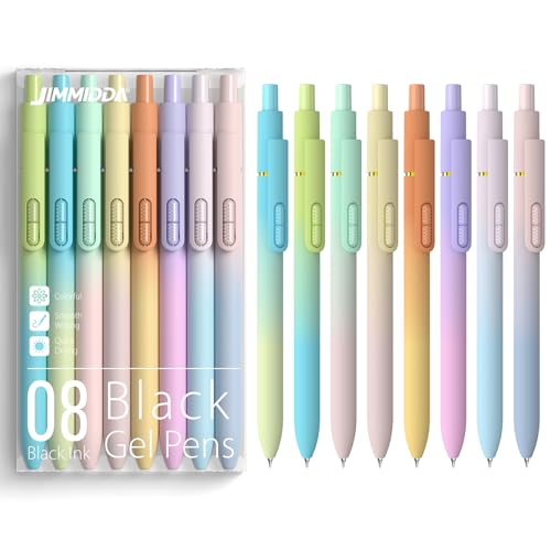 0.7mm Gel Pens Black Ink, 8 Pack Retractable Pens with Fidget Clip | Medium Point Smooth Writing, Quick-Drying, No Smudges, Stress Relief, Journaling, Note Taking, School, Office, Student/Adults - color: Gradient -8Pcs Black Ink