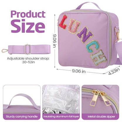 Ziliny Lunch Box Kids with Insulated Lunch Bag, 45 oz Bento Box for Boys Girls,Large Nylon Preppy Lunch Bag with Adjustable Shoulder Strap Reusable Bento Box for School Picnic(Purple,Purple Yellow)