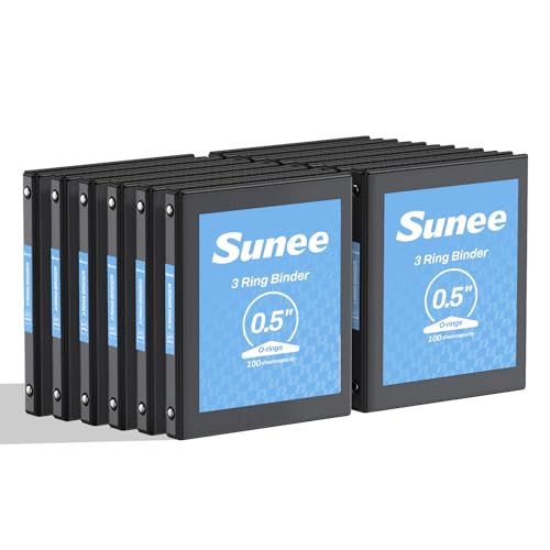SUNEE 3 Ring Binders 1/2 Inch 12 Pack, Clear View Three Ring PVC-Free (Fit 8.5x11 Inches) for School or Office Supplies, Black - color: Black, size: 0.5 Inch, style: 12 Pack