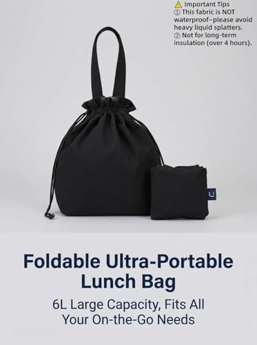 Reusable Lunch Bag,Canvas Drawstring Lunch Bag, Lunch Tote for Work, School, or Picnics, Lightweight & Waterproof, Keeps Food Fresh All Day(BLACK) - color: Black
