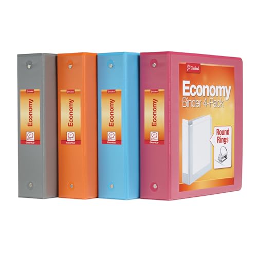 Cardinal 3 Ring Binders, Binders for School and Office, Durable 2 Inch, Round Rings, Holds 475 Sheets, ClearVue Presentation View, Non-Stick, Assorted Autumn Colors, 4 Pack (1002481) - size: 2 Inch - Pack of 4