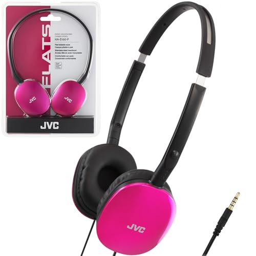JVC Flats On-Ear Wired Headphones - Flat Foldable Design - 30mm Driver for Powerful Sound - Soft Ear-Pads for Comfort – Steel Headband - Lightweight & Portable - PC/Laptop/Gaming - 3.5mm Slim Plug - color: Pink, style: No Mic