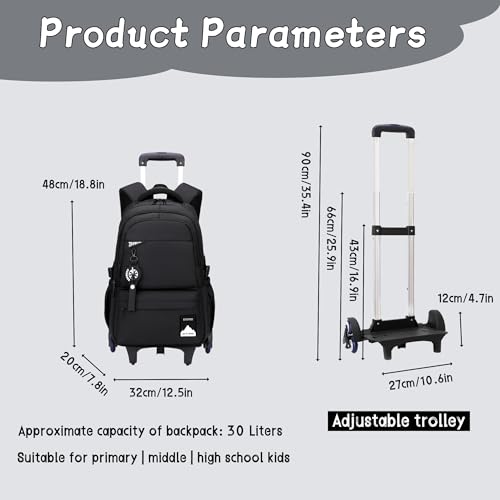 Bansusu Kids Rolling Backpack for Boys School, Classic School Bag Roller Boys Backpack with 6 Wheels, Army-green - color: 6 Wheels-army-green, style: 6 Wheels