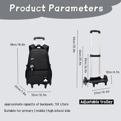 Bansusu Kids Rolling Backpack for Boys School, Classic School Bag Roller Boys Backpack with 6 Wheels, Black - color: 6 Wheels-black, style: 6 Wheels