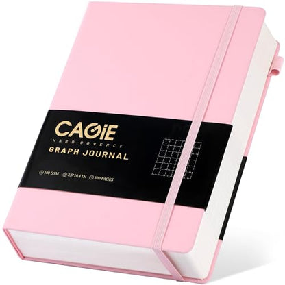 CAGIE Graph Notebook 320 Pages 100 GSM Paper Graphing Grid Journal B5 Hardcover Leather Quad Ruled Notebooks for Engineering, Math, Work, Pink - color: Pink, style: Graph B5