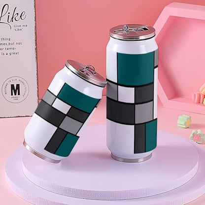 T&H XHome Geometric Art 14oz Stainless Steel Tumbler with Lid & Straw-Double Wall Vacuum Insulated Travel Mug Modern Abstract Turquoise White Grey Patchwork Water Bottle Coffee Beverage Drinks Cup - size: 14 Ounces