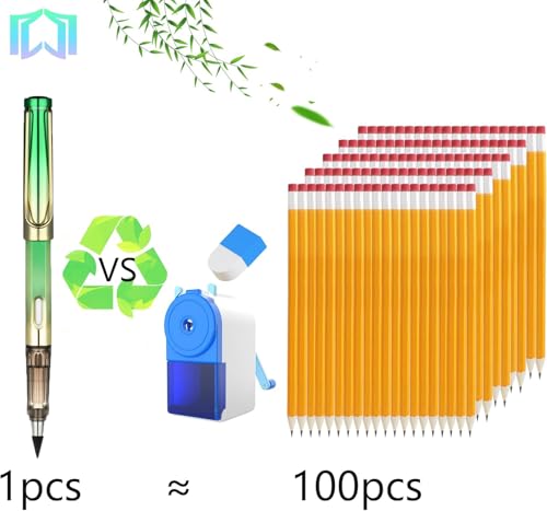 6 Sets Everlasting Pencil, Infinity Pen, NO-Sharpening Pencils for Writing Drawing Students Sustainable for Home Office School Supplies (6 Pens + 6 Erasers + 8 Replaceable Nibs) - color: Dazzle