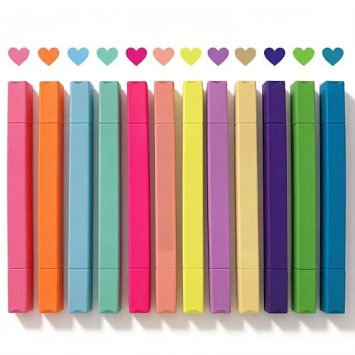 konket 12Pcs Dual Tip Highlighters, Pastel highlighters Quick Dry, Aesthetic Cute Markers, for Journaling Accessories School Supplies and Nurse Office (Macaron)