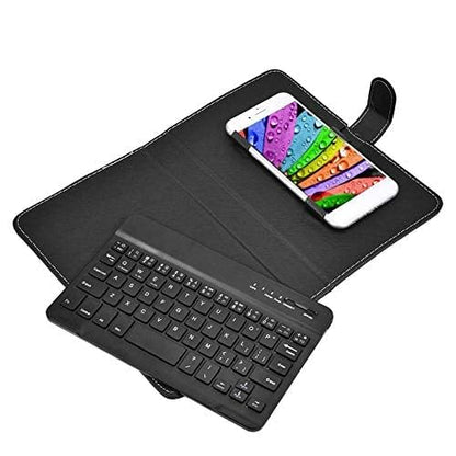 Wireless Bluetooth Keyboard for Phone With Protective Case - Mini Portable Foldable for Width of 6-9.5cm Cell Phones (Black)
