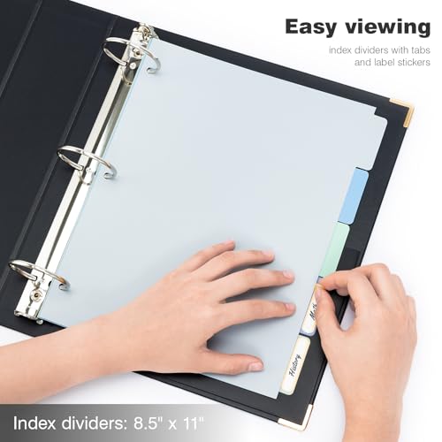 Ospelelf 3 Ring Binder, 2 Inch, Cute Letter Size (11" x 8.5") with 5 Tab Dividers, File Folder Labels and Low Profile Clipboards, Black for School and Office Supplies - color: Black, size: 2in（Letter Size）