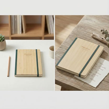 AUROPLANNER A5 Undated Planner Bamboo Cover Daily Weekly Monthly, Green | Portable Lay-Flat Notebook Organizer, 4-Month Layout, 160 Pages Cream White 100 GSM Paper, 2028 2027 2026 Calendar, Travel