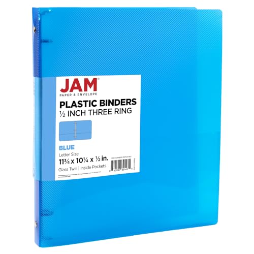 JAM PAPER Plastic 0.5 inch Binder - Blue 3 Ring Binder - Sold Individually - color: Blue, size: 0.5 inch