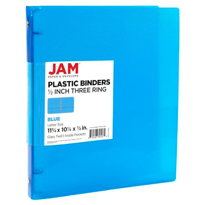 JAM PAPER Plastic 0.5 inch Binder - Blue 3 Ring Binder - Sold Individually - color: Blue, size: 0.5 inch