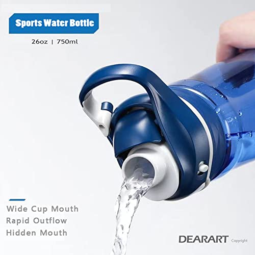 DEARART 2-Pack 32oz Purple-Mix Water Bottle & 24oz Blue Water Bottle BPA FREE Hidden Cup Mouth Has Handle Easy Carried, Suit School Office Walking Yoga Gym Working etc.
