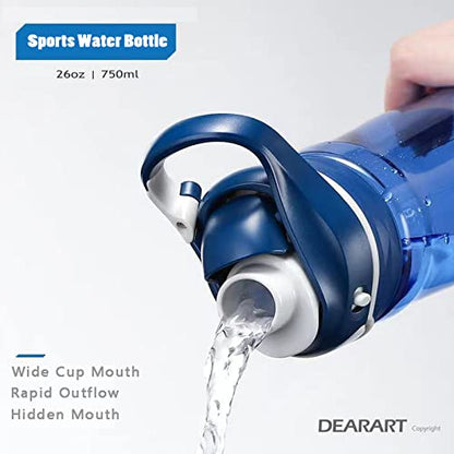 DEARART 2-Pack 32oz Purple-Mix Water Bottle & 24oz Blue Water Bottle BPA FREE Hidden Cup Mouth Has Handle Easy Carried, Suit School Office Walking Yoga Gym Working etc.
