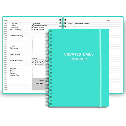 Undated Daily Planner - Undated Planner with Hourly Schedules, Action Items and Follow-up, A4 Daily Organizer Notebook to Increase Productivity, Appointment Book for Time Management, 8.5 × 11 Inch - color: Turquoise